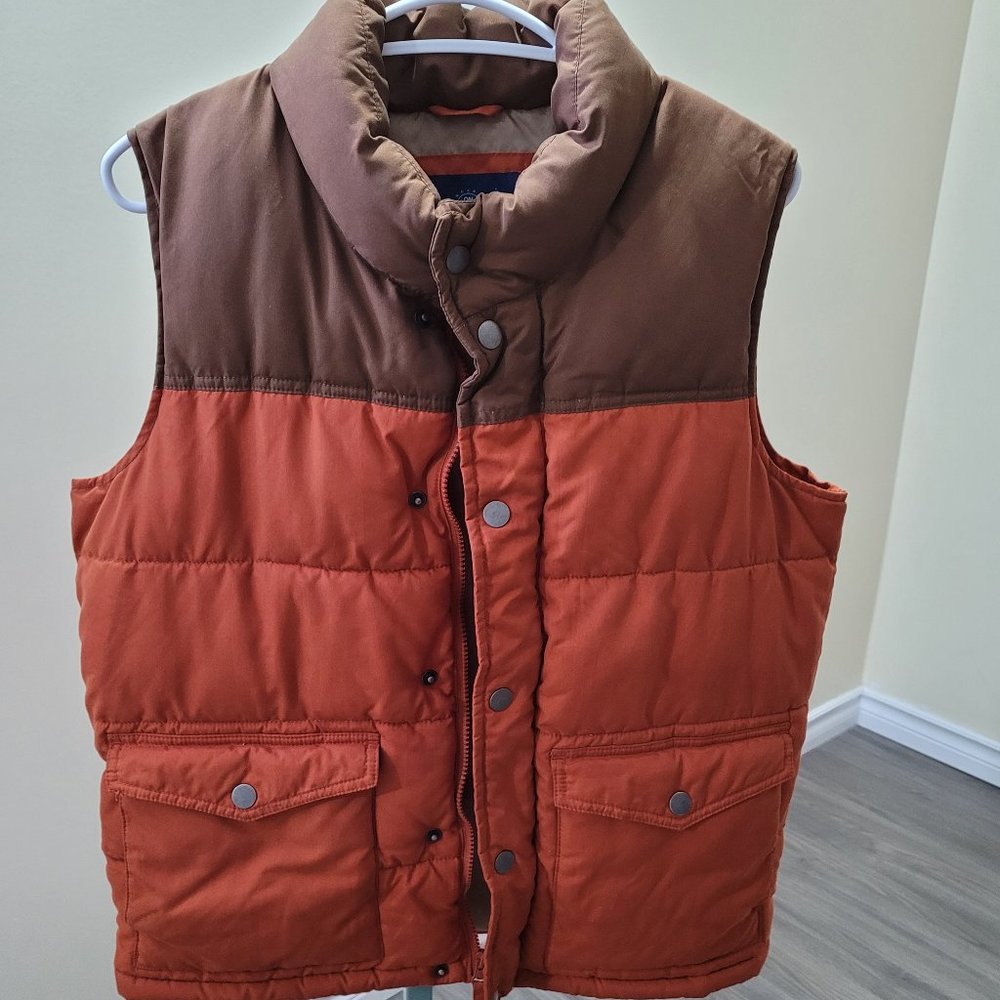 old navy orange and brown puffer vest size S